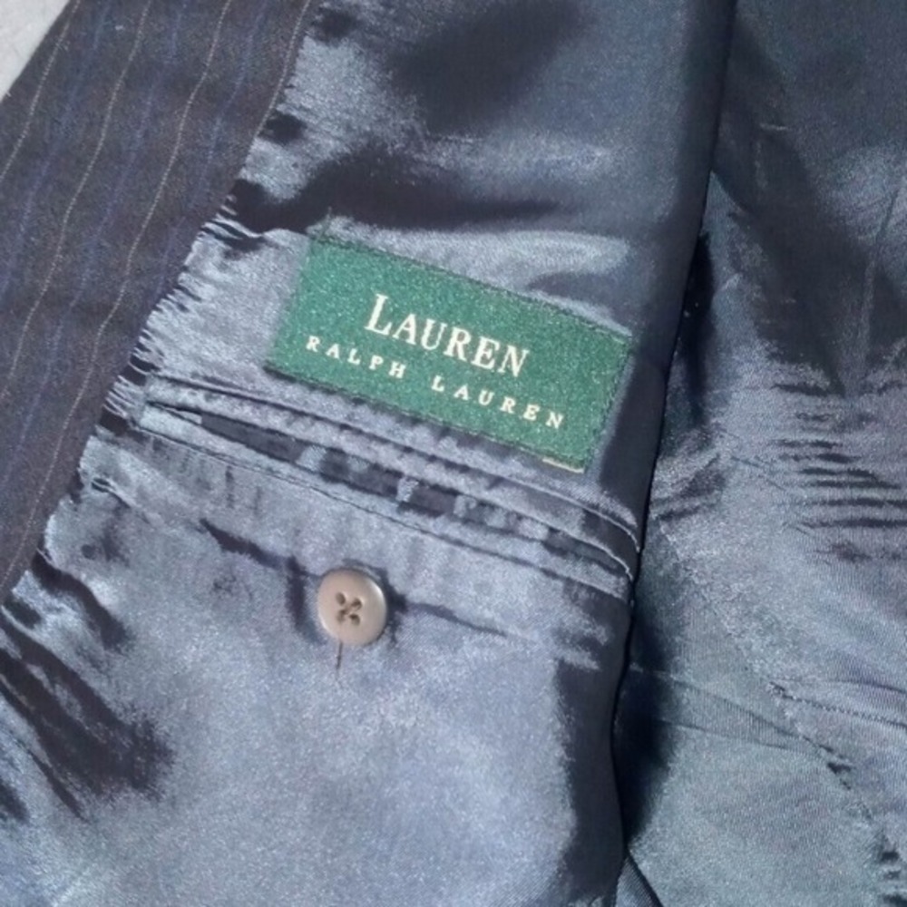 Vintage Lauren Ralph Lauren Men's‎ Dark Blue Striped Pure New Wool Blazer 44R